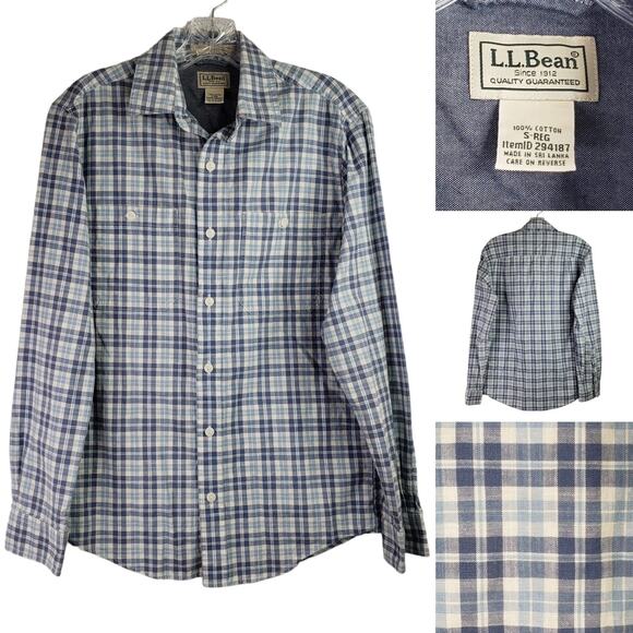 LL Bean Shirt Men's Small Blue Plaid Cotton Outdoor Camping Lined Cabin Hike - Picture 1 of 9